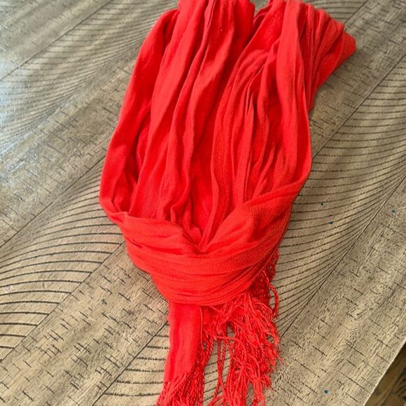 Red Orange Fringe Viscose Wrap Scarf 🧣 Made in India o - Picture 14 of 17